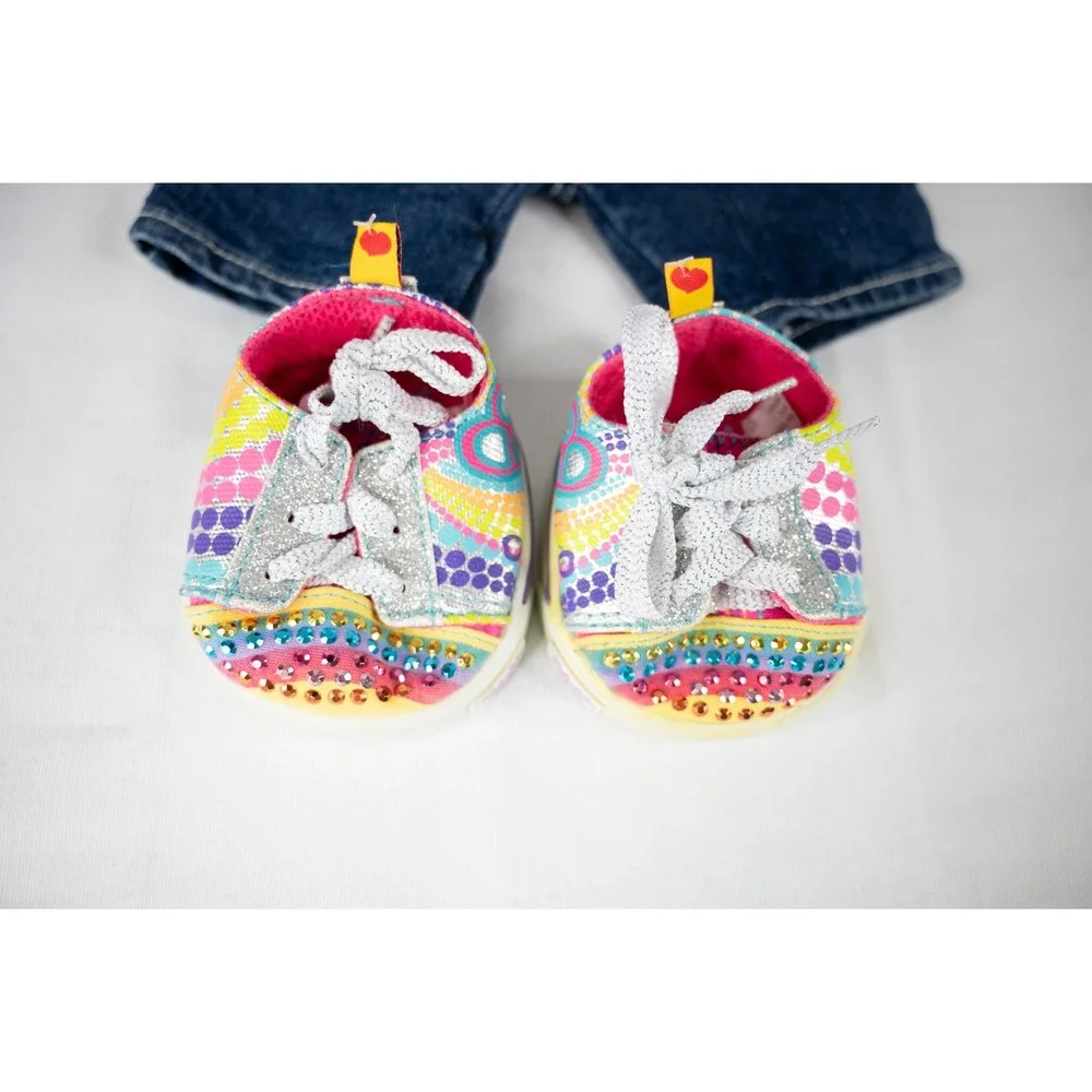 Build-A-Bear Shorts and Shoes Blue Jean Excellent Denim Rainbow Rhinestone kids‎